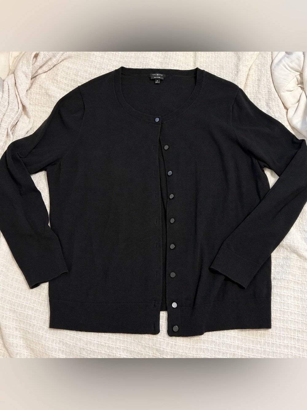 Talbots Black Crewneck Button Cardigan